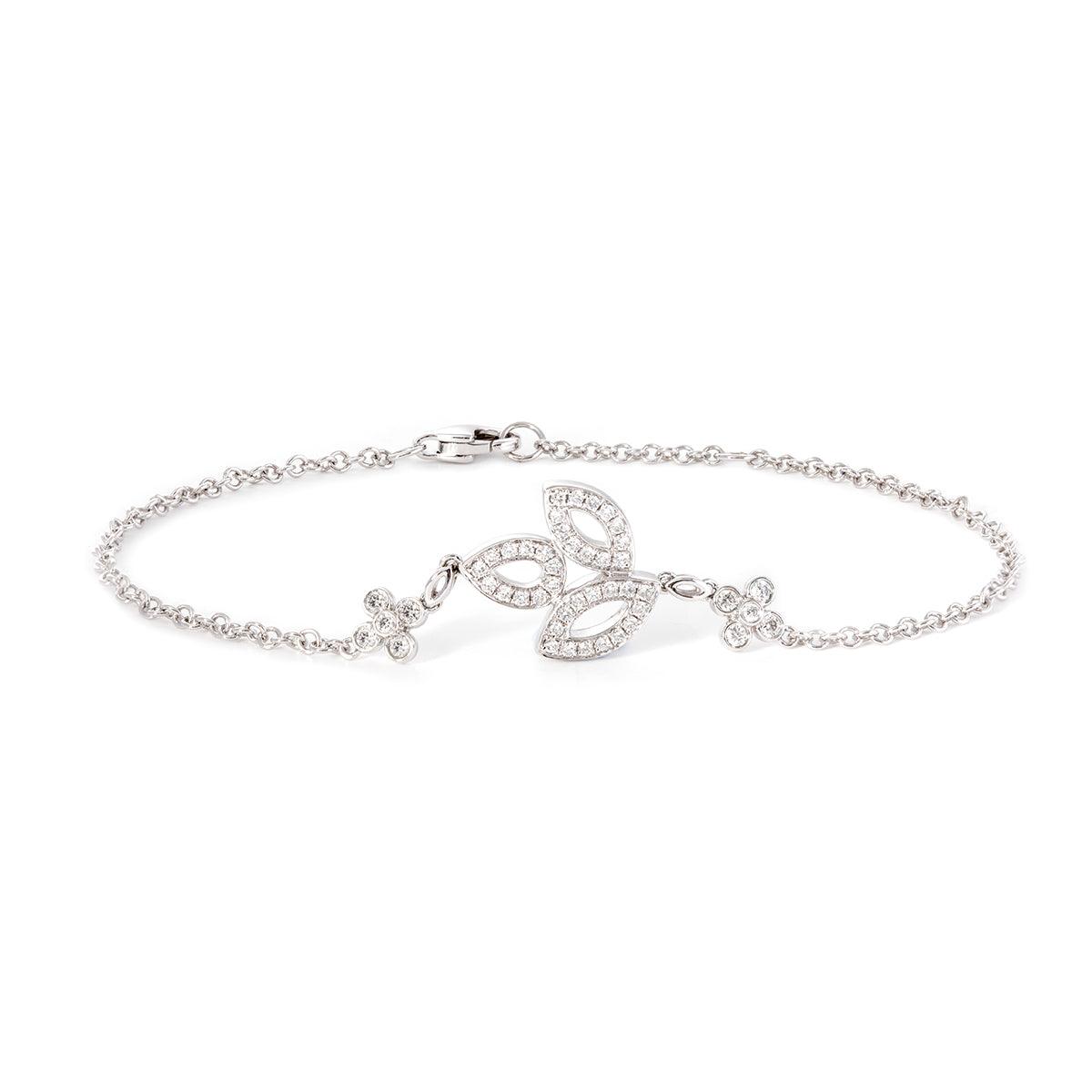 14K White Gold Round Lab Diamond Cluster Chain Bracelet - FIORESE JEWELRY