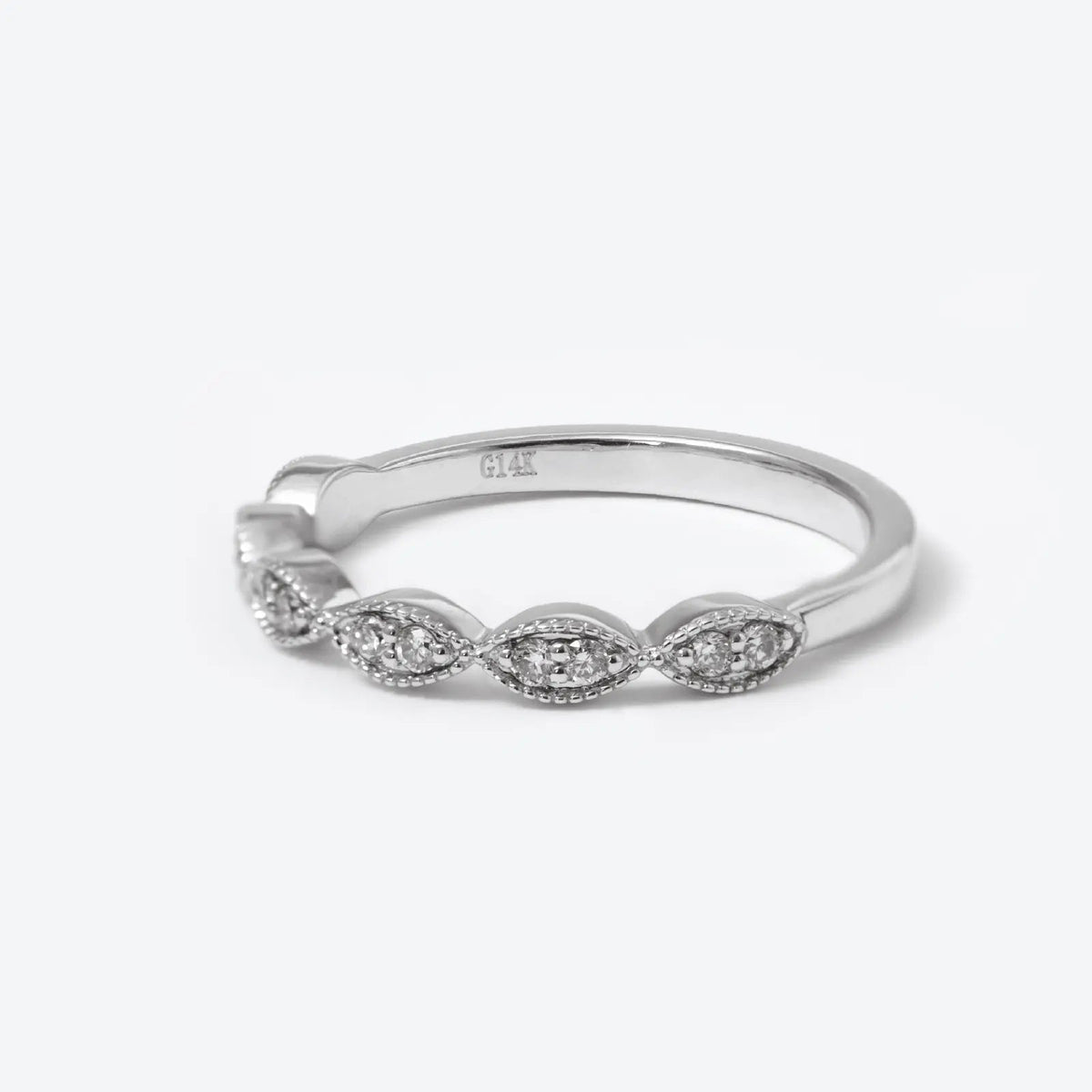 14K White Gold Round Lab Diamond Millegrain Wedding Ring - FIORESE JEWELRY