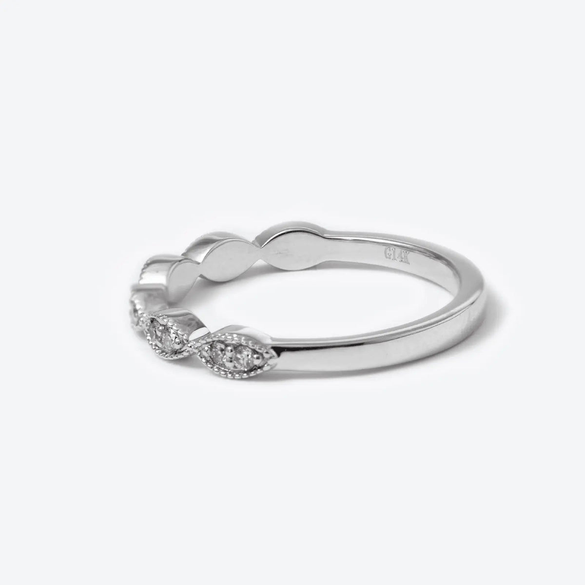 14K White Gold Round Lab Diamond Millegrain Wedding Ring - FIORESE JEWELRY