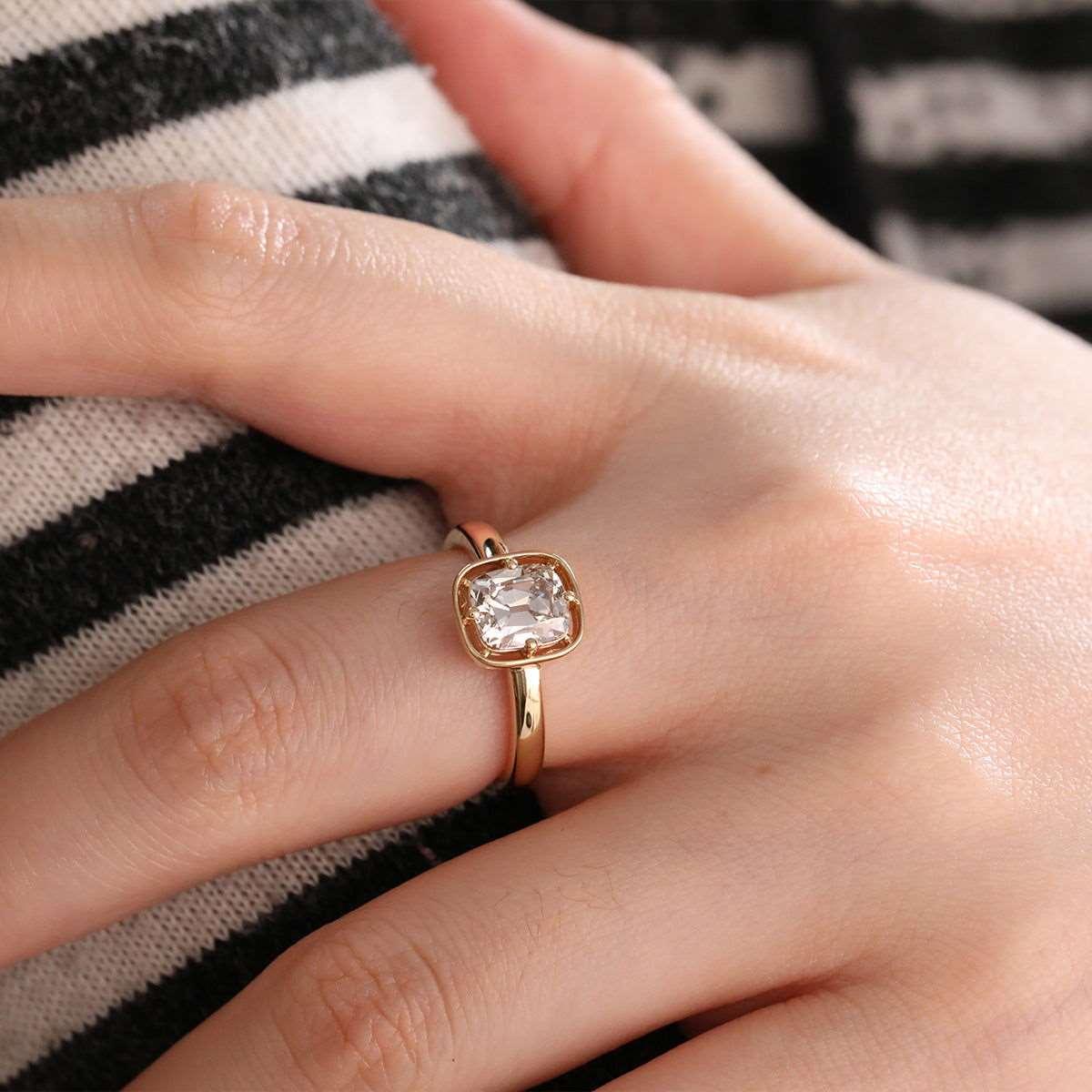 14K Yellow Gold 1.5ct Old Mine Cut Cushion Lab Diamond Basket Solitaire Ring - FIORESE JEWELRY