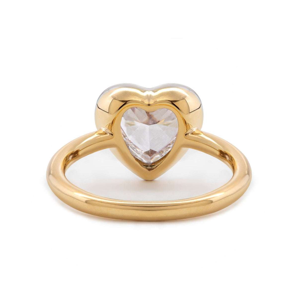 14K Yellow Gold 1ct Heart Shaped Lab Diamond Ring with White Gold Bezel Setting - FIORESE JEWELRY