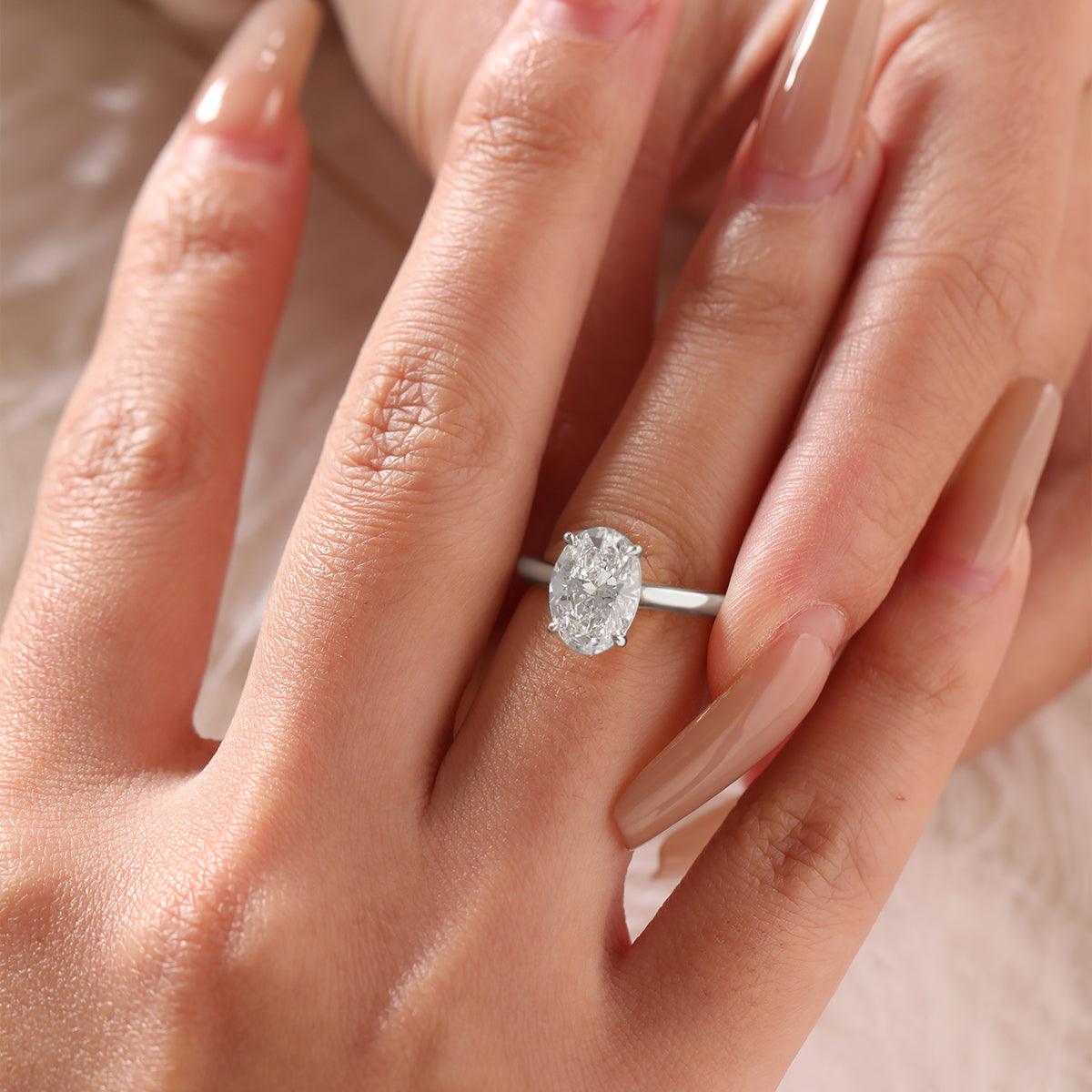 14K Yellow Gold 2 Carat Solitaire Diamond Ring with Oval Cut Lab Diamond Cathedral Setting - FIORESE JEWELRY