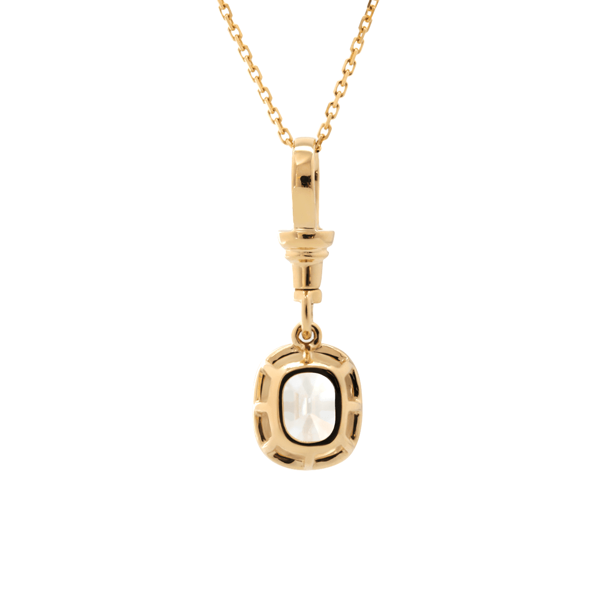 14K Yellow Gold 2ct Elongated Old Mine Cut Lab Diamond Bezel Pendant Necklace with Cross Chain - FIORESE JEWELRY