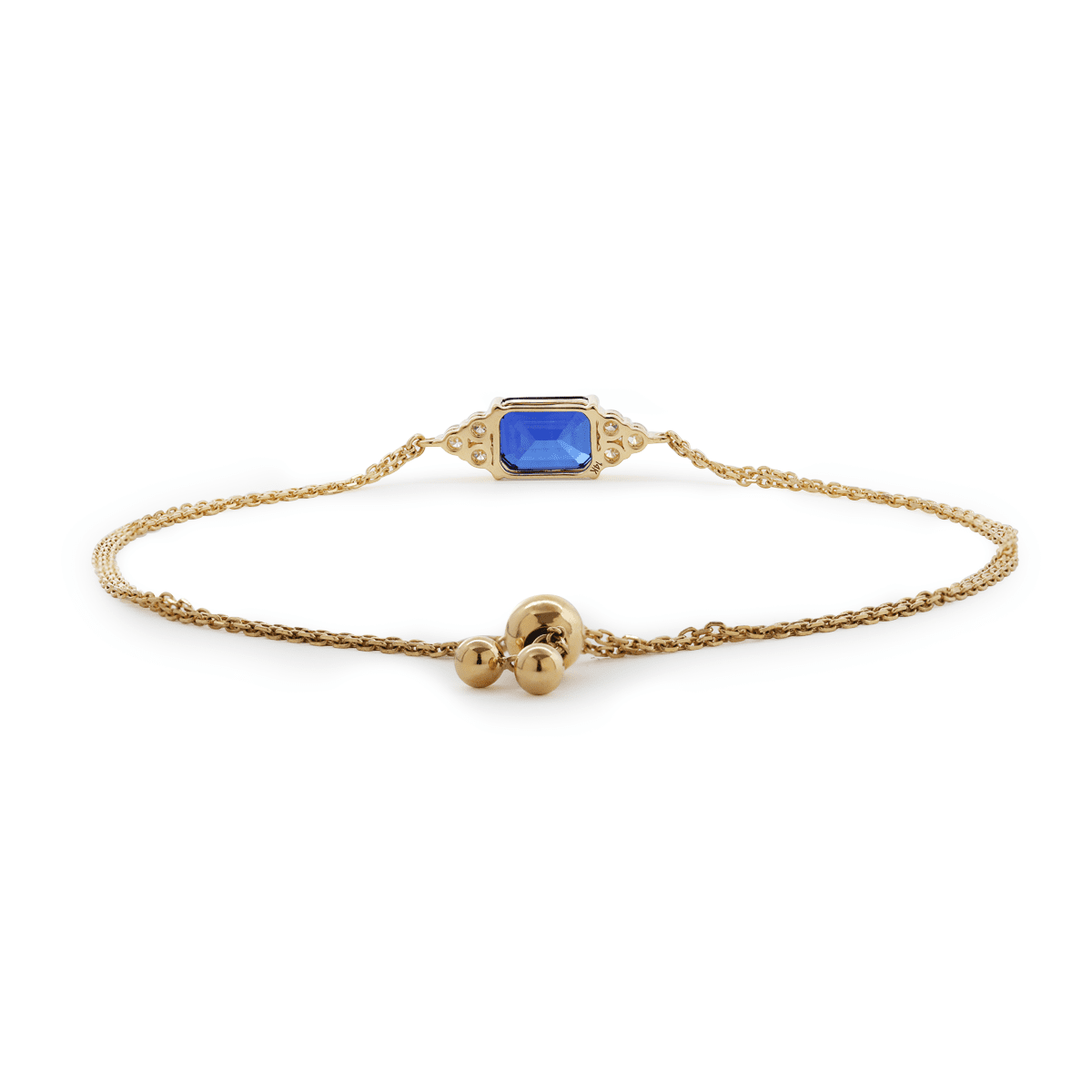 14K Yellow Gold 2ct Royal Blue Lab Sapphire Chain Bracelet with Round Lab Diamond Side - stones - FIORESE JEWELRY