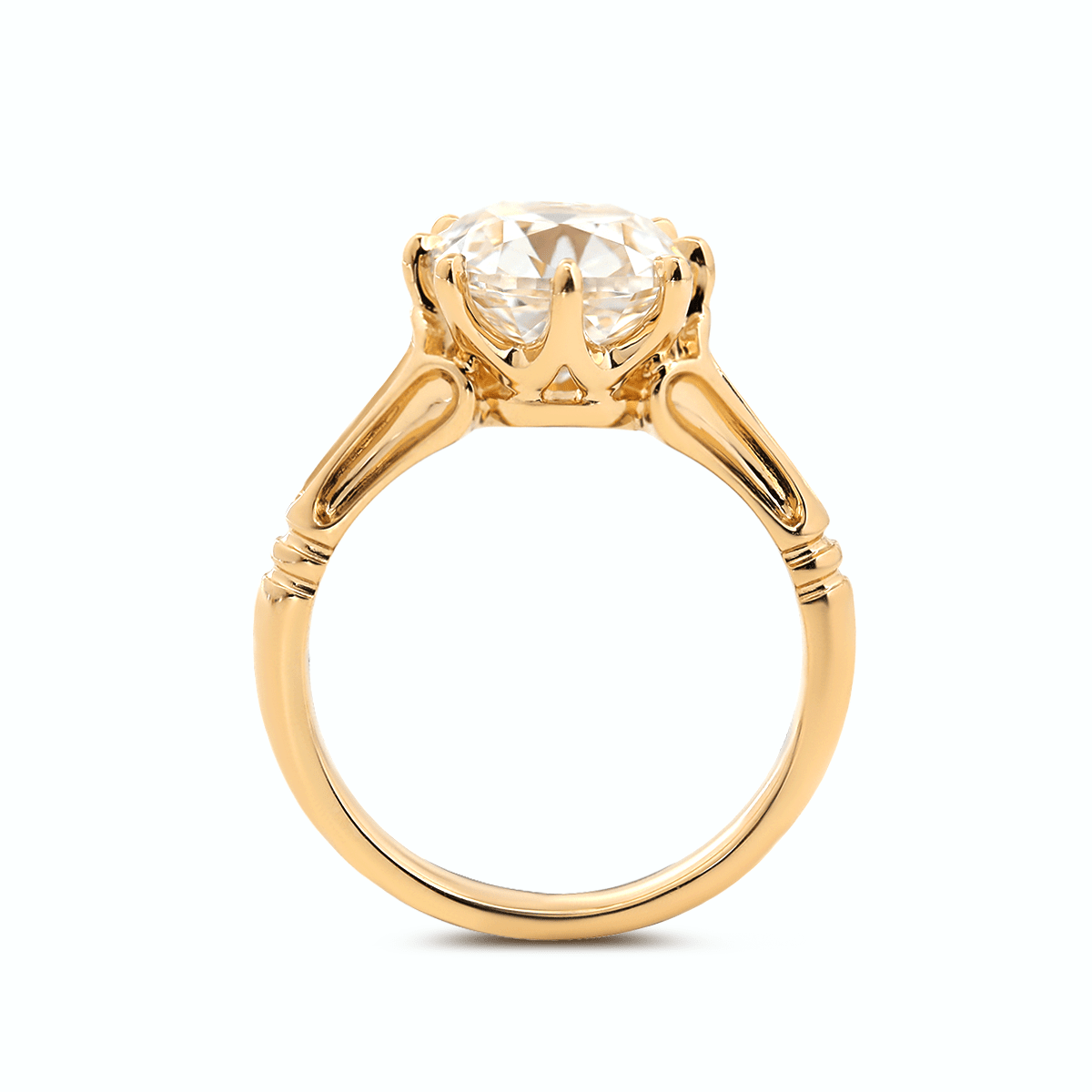 14K Yellow Gold 3ct Old Mine Cut Lab Diamond 8 Prongs Crown Basket Solitaire Ring - FIORESE JEWELRY
