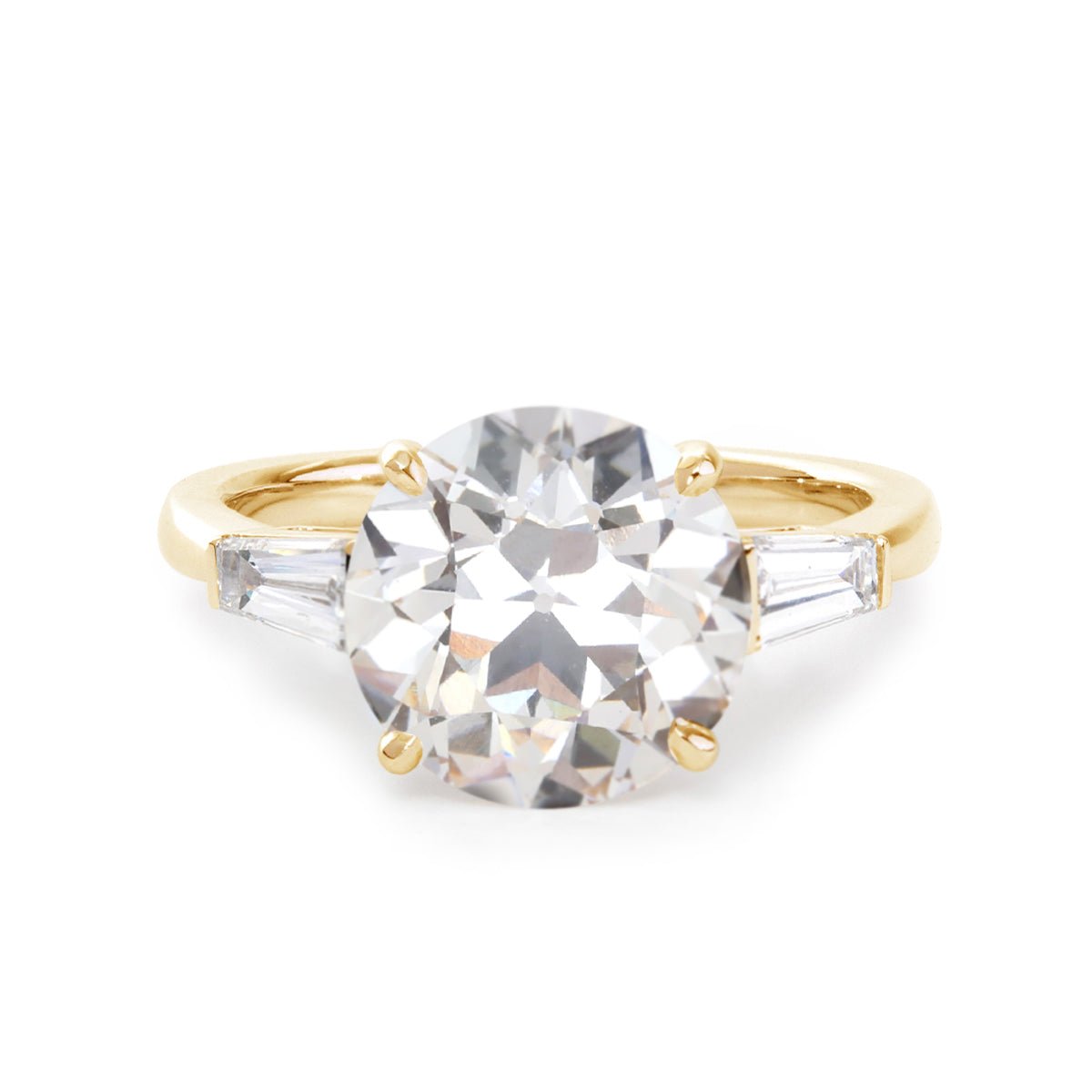 14K Yellow Gold 4ct Old European Cut Lab Diamond Tapered Three - stone Ring - FIORESE JEWELRY