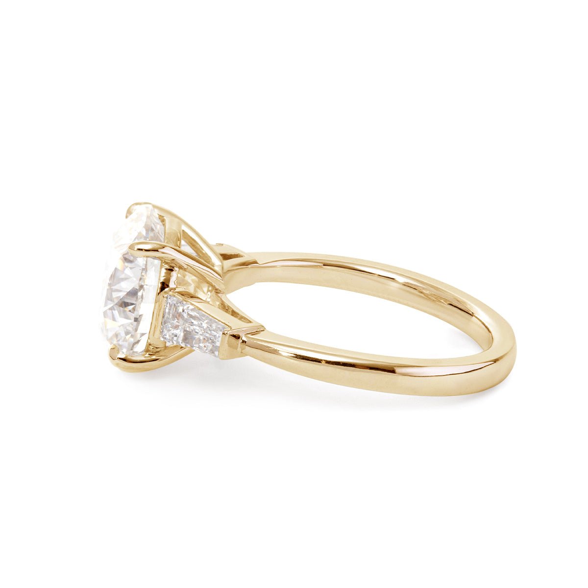 14K Yellow Gold 4ct Old European Cut Lab Diamond Tapered Three - stone Ring - FIORESE JEWELRY