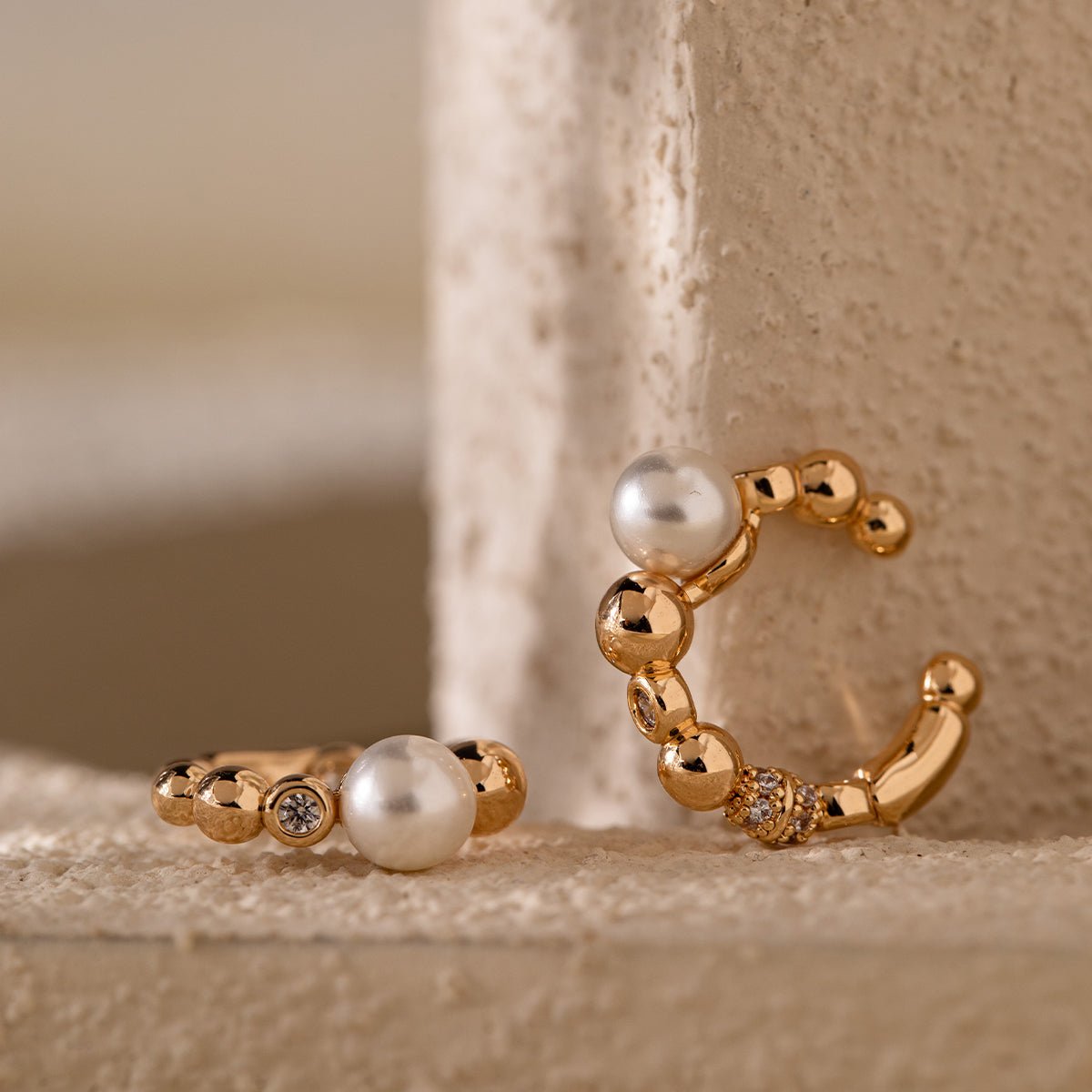 14K Yellow Gold 5mm Fresh - water Pearl Boho - Style Open Ear Cuff - FIORESE JEWELRY
