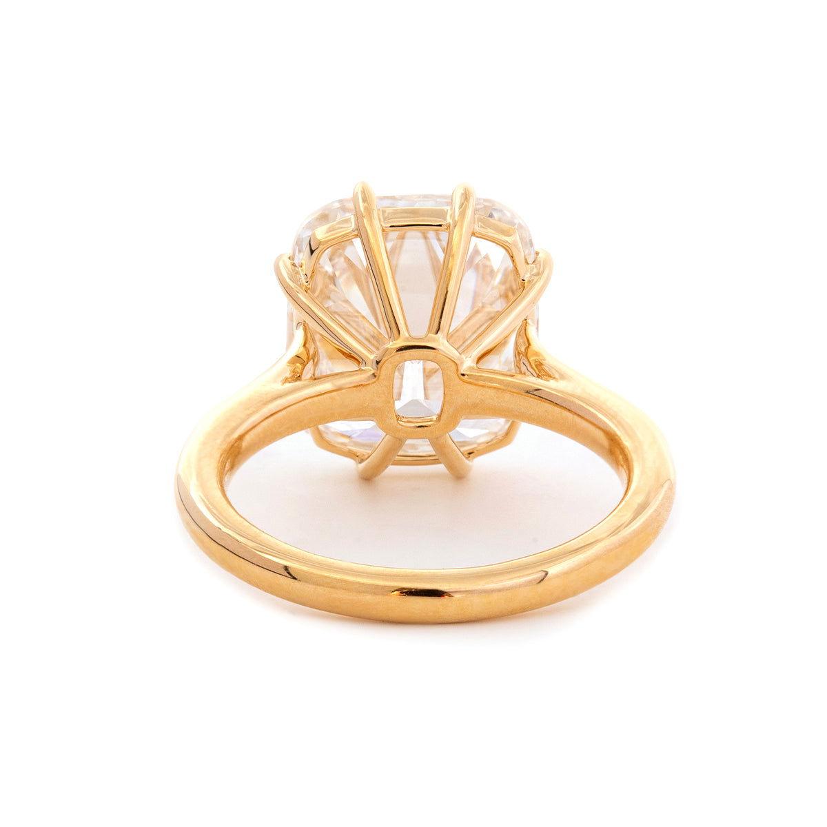 14k Yellow Gold 6.5 Carat Old Mine Cut Lab Diamond Prong Setting Vintage Solitaire Ring - FIORESE JEWELRY