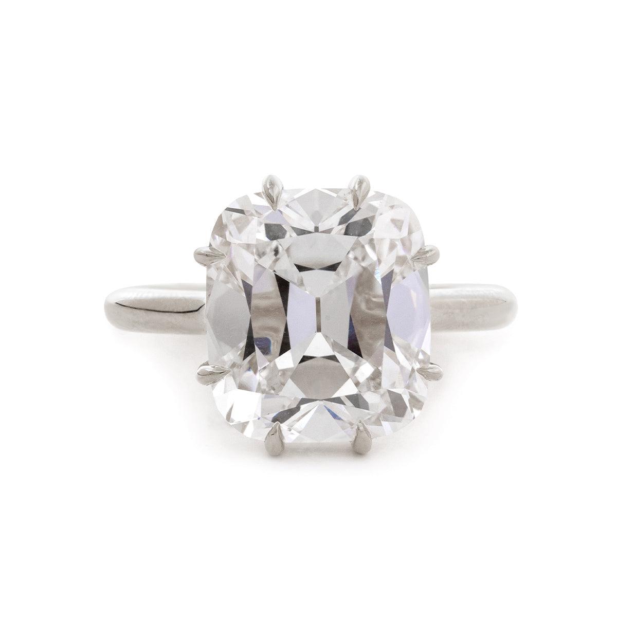 14k Yellow Gold 6.5 Carat Old Mine Cut Lab Diamond Prong Setting Vintage Solitaire Ring - FIORESE JEWELRY