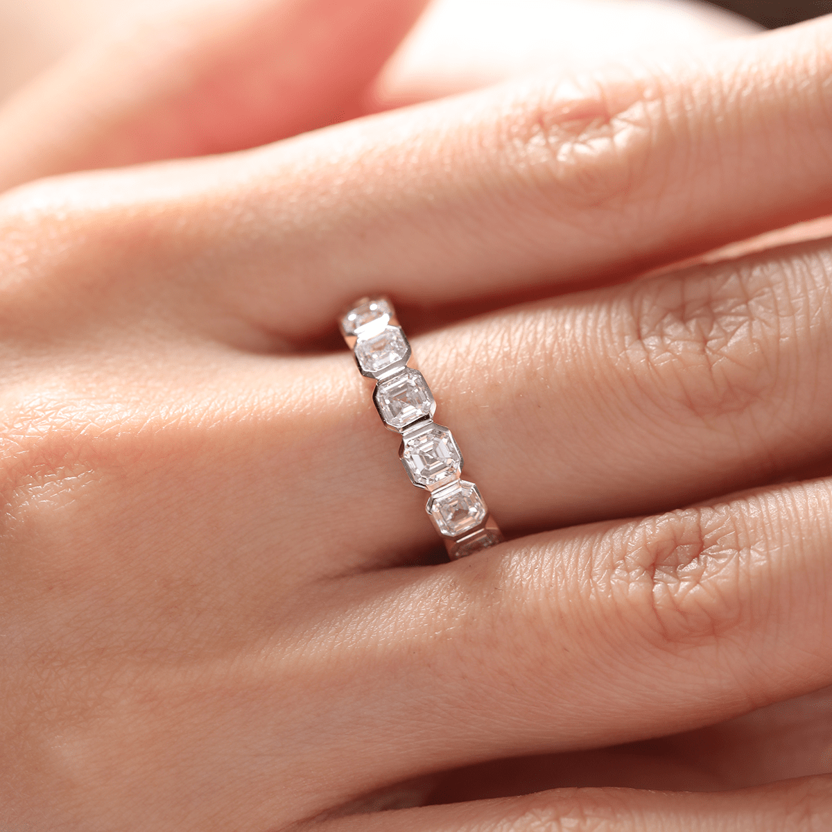 14K Yellow Gold Asscher Cut Lab Diamond Bezel Eternity Ring - FIORESE JEWELRY