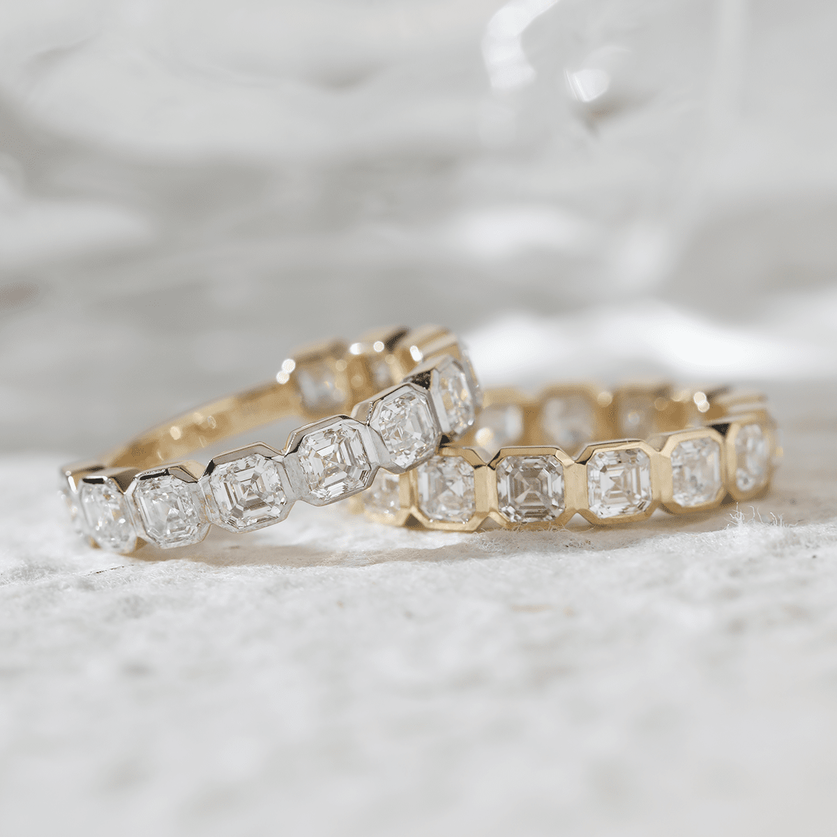 14K Yellow Gold Asscher Cut Lab Diamond Bezel Eternity Ring - FIORESE JEWELRY