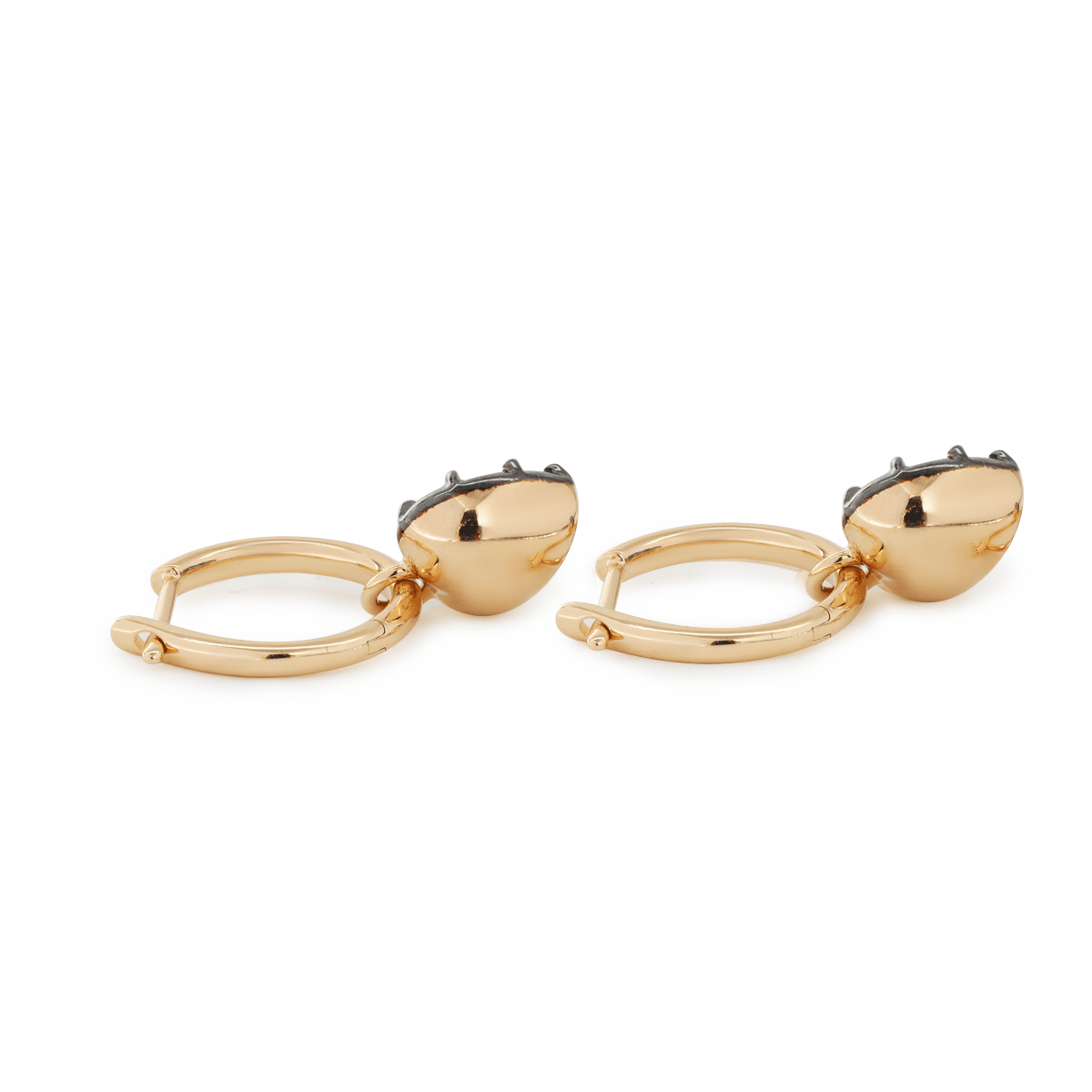 14K Yellow Gold Heart Cut Colombian Lab Emerald Bezel Setting Hoop Earrings with Black Rhodium Plated - FIORESE JEWELRY