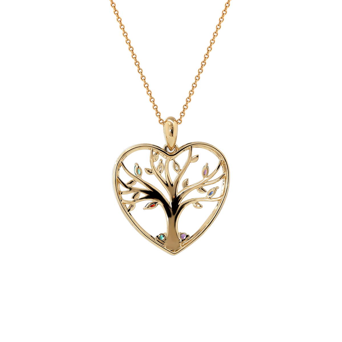 14K Yellow Gold Heart Shape Pendant Necklace - Tree of the Soul Design - FIORESE JEWELRY