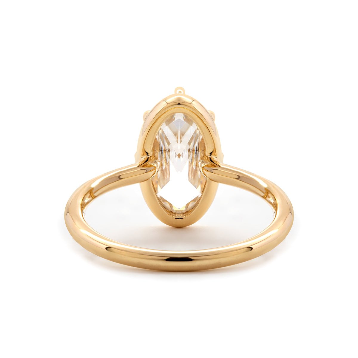 14K Yellow Gold Oval Rose Cut Lab Diamond Millegrain Solitaire Ring - FIORESE JEWELRY