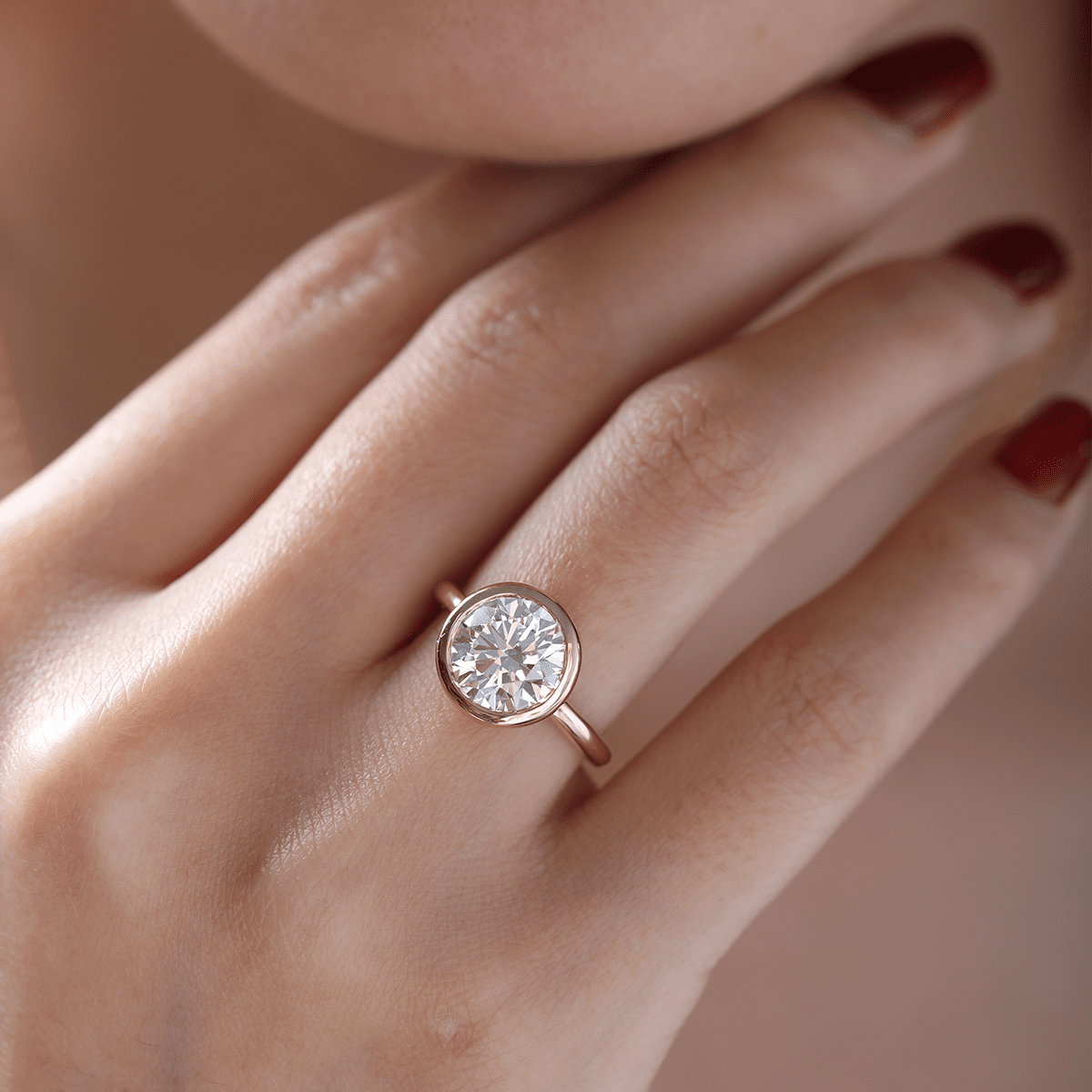 14K Yellow Gold Round Lab Diamond Bezel Crowm Basket Solitaire Ring - FIORESE JEWELRY