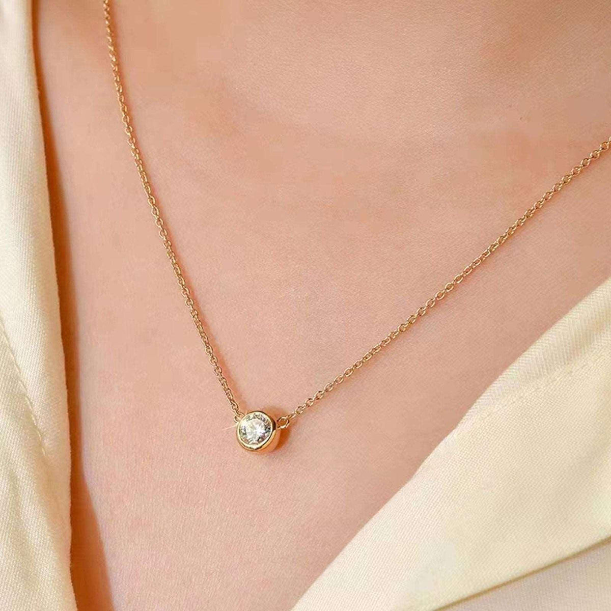 14K Yellow Gold Round Lab Diamond Bezel Necklace - FIORESE JEWELRY