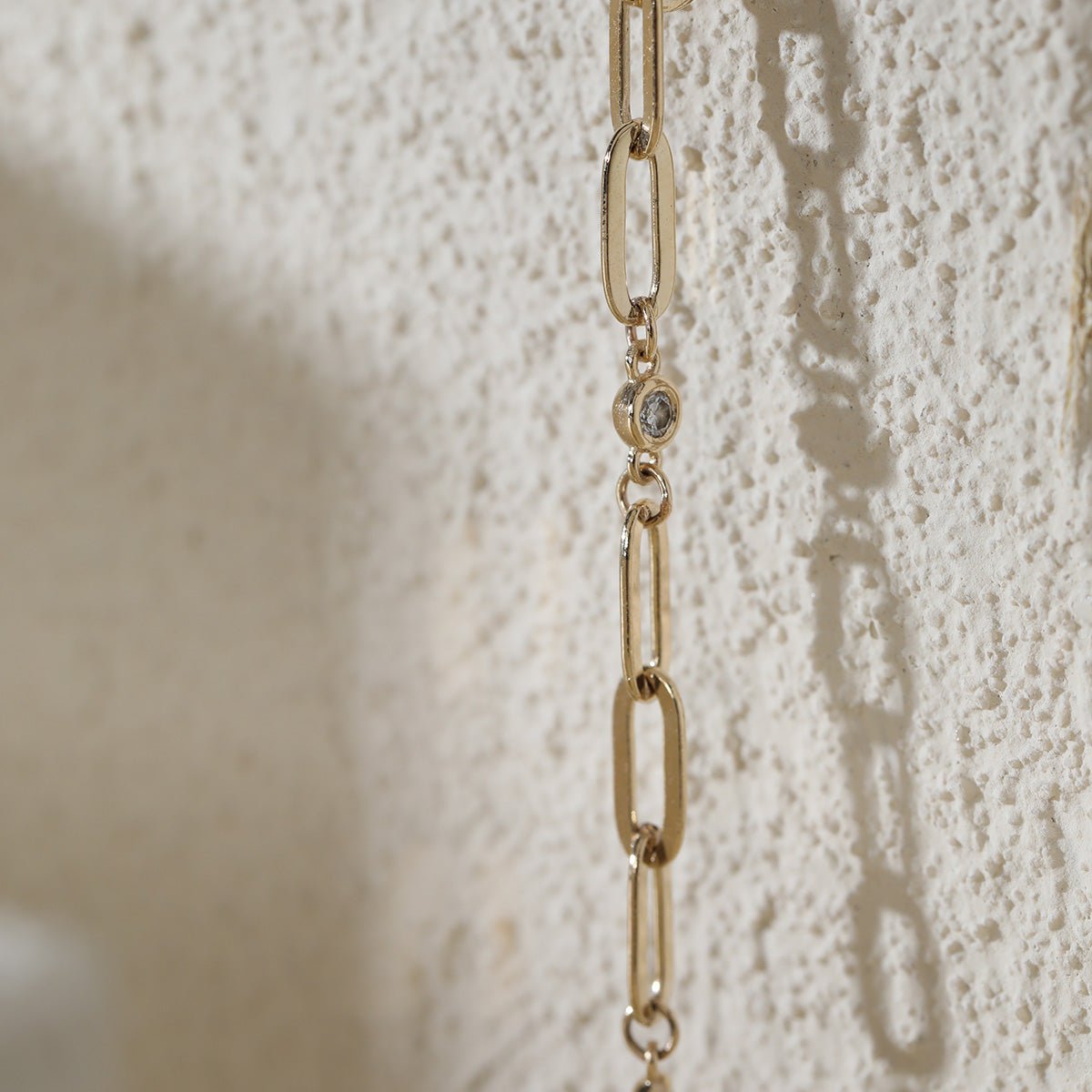 14K Yellow Gold Round Lab Diamond Cross Squashed Chain Station Necklace - FIORESE JEWELRY