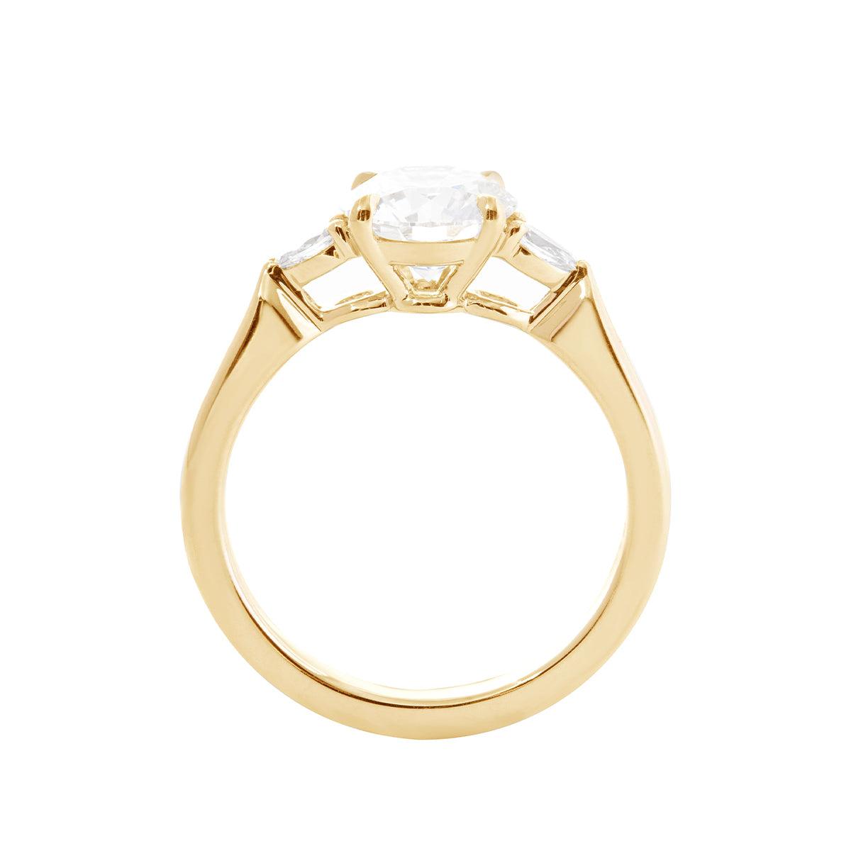 14K Yellow Gold Three Stone Oval Engagement Ring – 1.5ct Lab Diamond Design - FIORESE JEWELRY