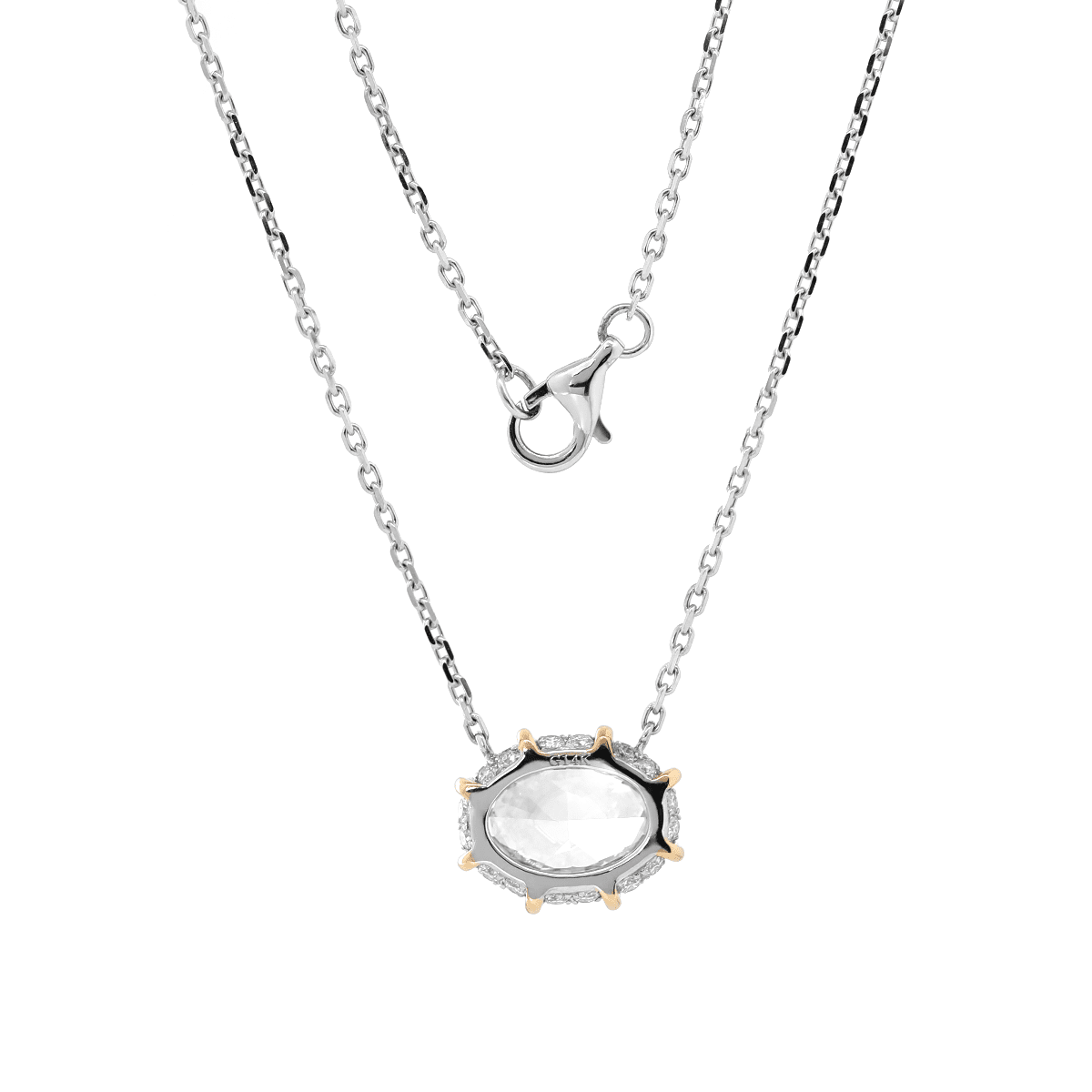 14K Yellow & White Gold 2.5ct Oval Cut Lab Diamond Halo Pendant Necklace - FIORESE JEWELRY