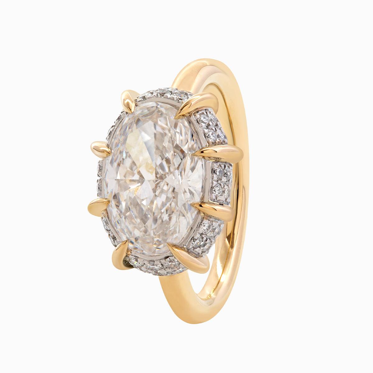14K Yellow & White Gold 2.5ct Oval Cut Lab Diamond Halo Ring - FIORESE JEWELRY