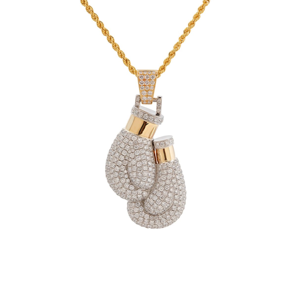 14K Yellow & White Gold Lab Diamond Boxing Gloves Pendant – Hip Hop Iced Out Necklace - FIORESE JEWELRY