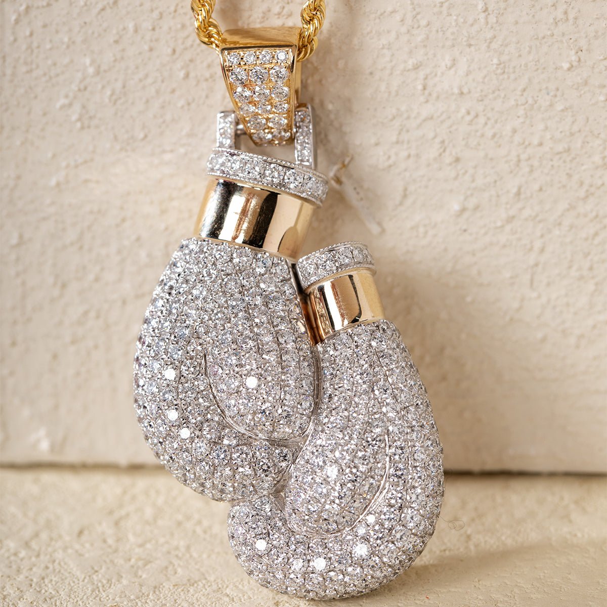 14K Yellow & White Gold Lab Diamond Boxing Gloves Pendant – Hip Hop Iced Out Necklace - FIORESE JEWELRY