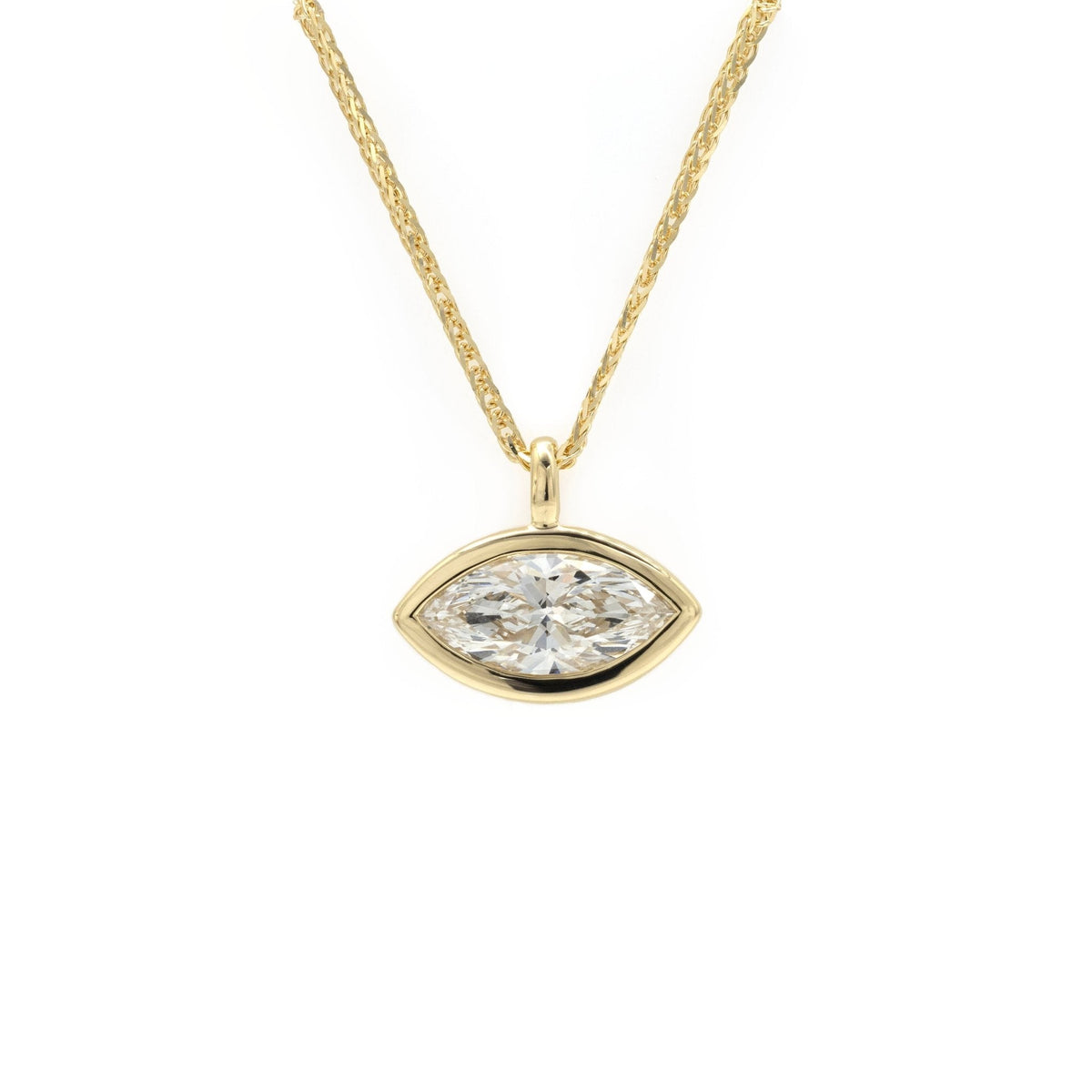 1.61CT East-West Marquise Gold Wheat Chain Necklace in 14K Yellow Gold - LGG Jewelry