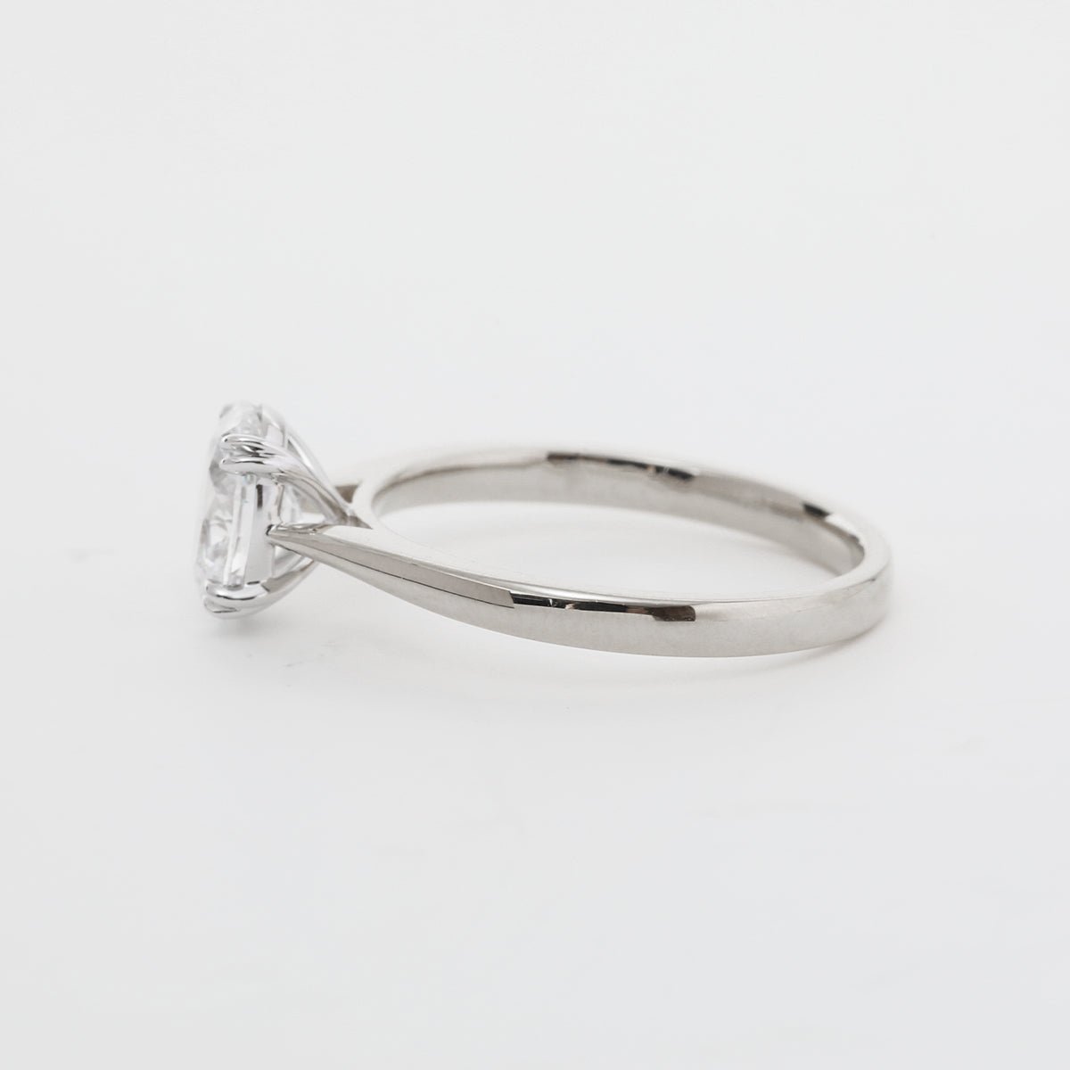 18K White Gold 1 Carat Oval Diamond Ring with Tapered Band and Cathedral Setting - FIORESE JEWELRY