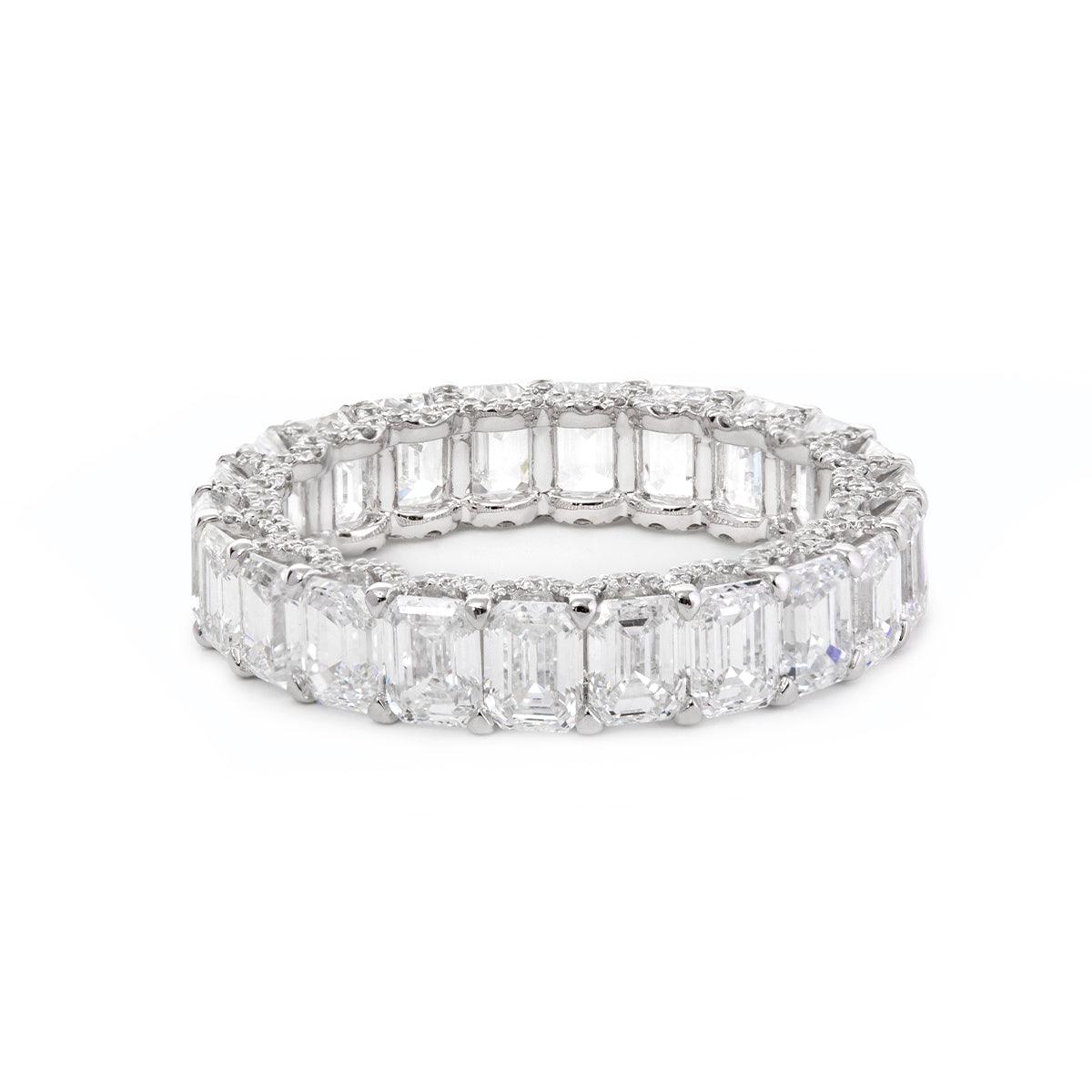18K White Gold Emerald Cut & Round Cut Lab Diamond Eternity Ring - FIORESE JEWELRY