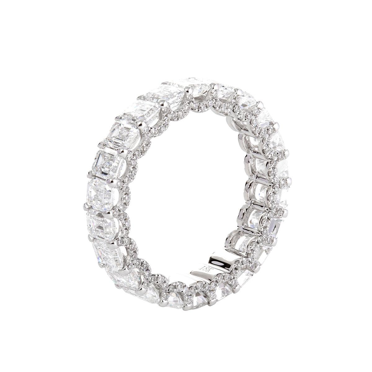 18K White Gold Emerald Cut & Round Cut Lab Diamond Eternity Ring - FIORESE JEWELRY