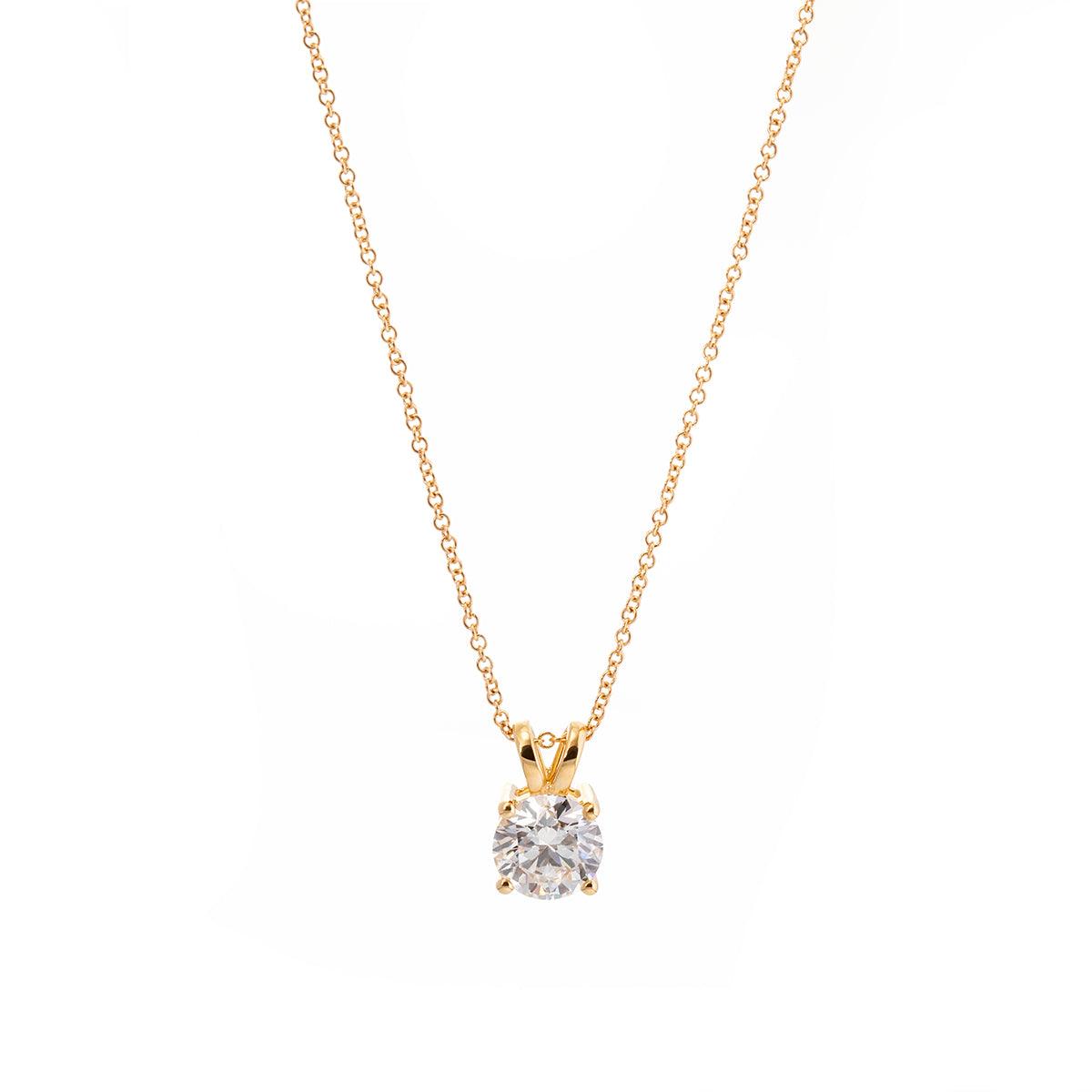 18K Yellow Gold 1.5ct Round Lab Diamond Round Prong Basket Setting Necklace - FIORESE JEWELRY