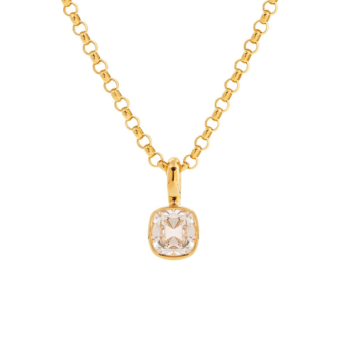 18K Yellow Gold 1ct Old Mine Cut Lab Diamond Bezel Pendant Necklace with Beads Chain - FIORESE JEWELRY