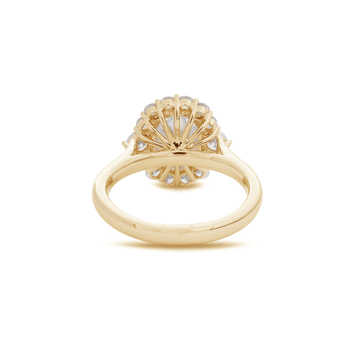 18K Yellow Gold 2ct Oval Old Mine Cut Lab Diamond Vintage Ring with a Round Diamond Halo - FIORESE JEWELRY
