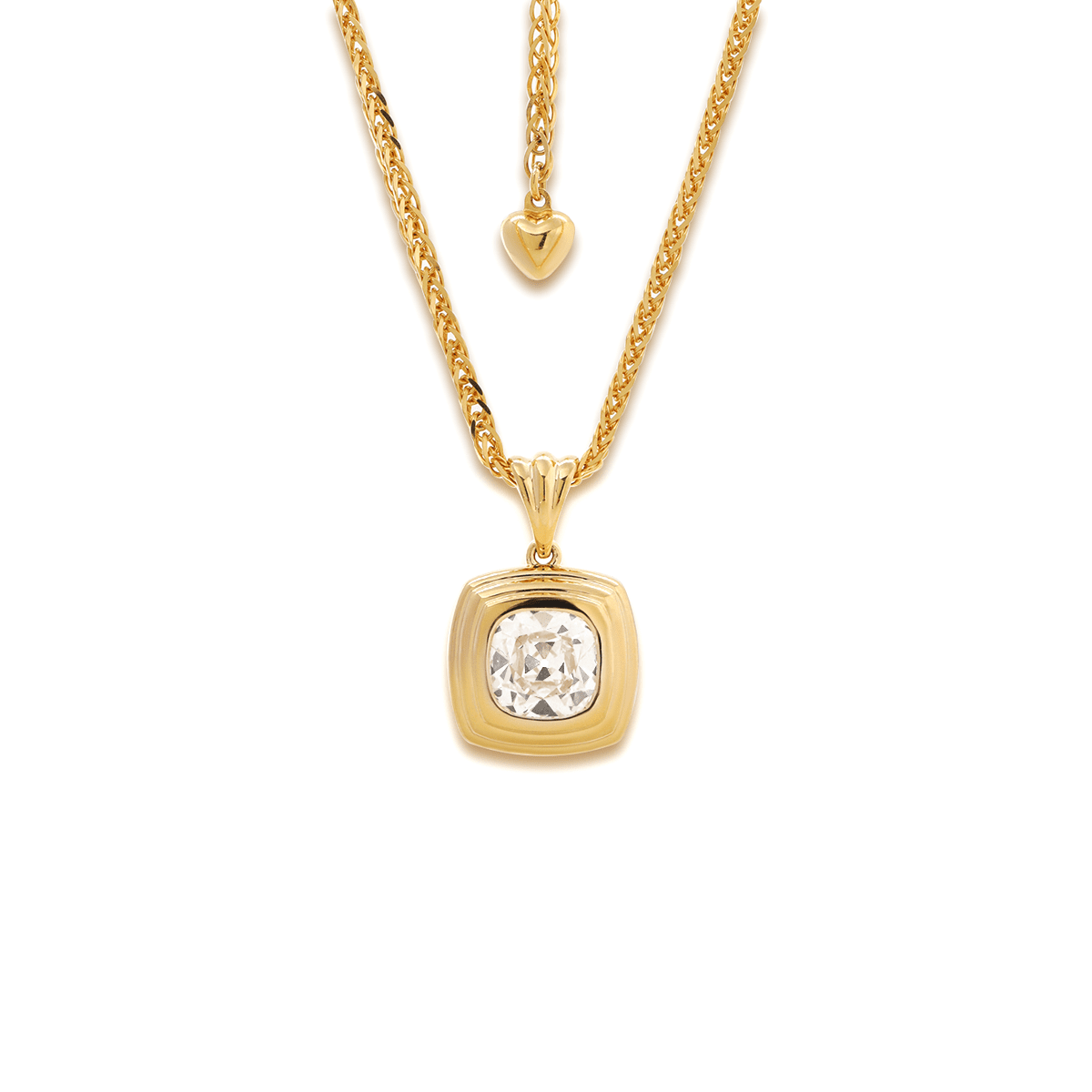 18K Yellow Gold 4ct Old Mine Cut Lab Diamond Flat - topped Stepped Pyramid Pendant Necklace - FIORESE JEWELRY