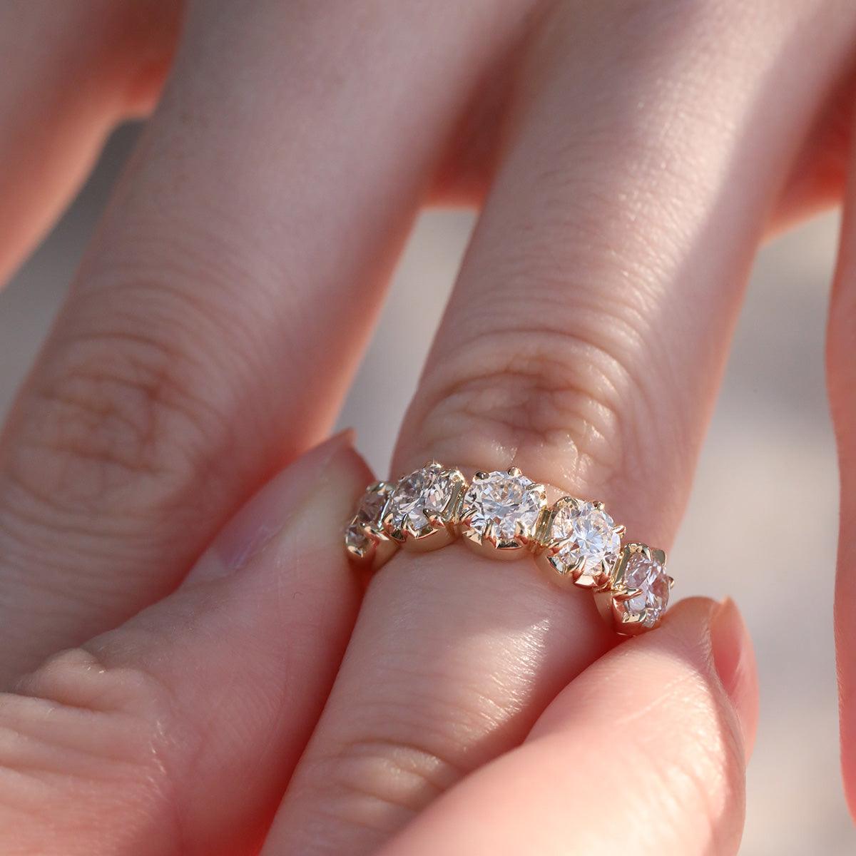 18K Yellow Gold 5 Stone Round Brilliant Cut Diamond Statement Ring - FIORESE JEWELRY