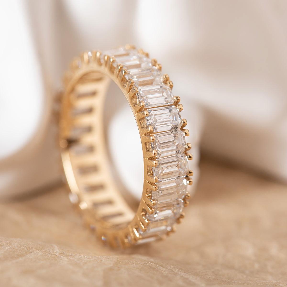 18K Yellow Gold Emerald Cut Lab Diamond Eternity Ring - FIORESE JEWELRY