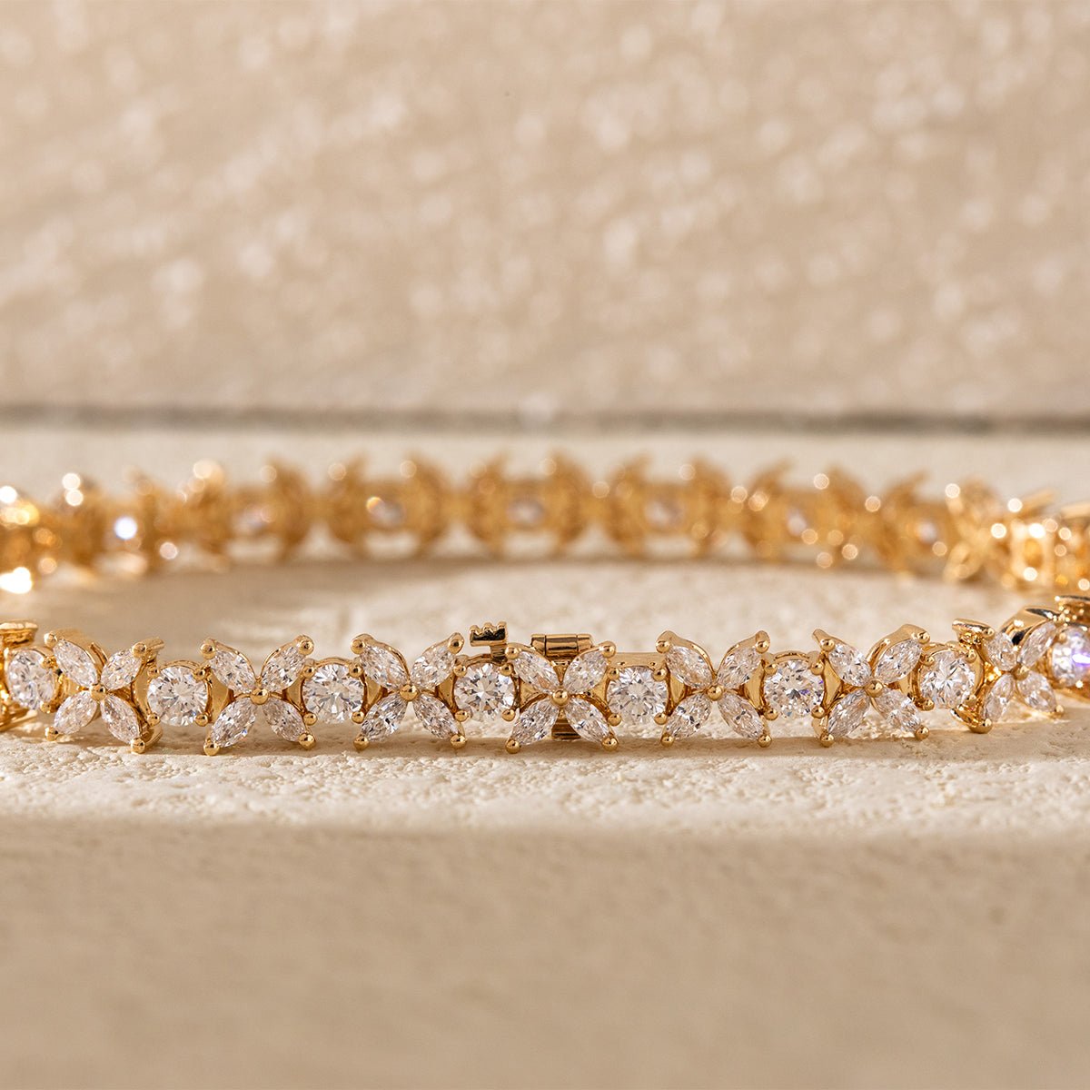 18K Yellow Gold Marquise Cut & Round Cut Lab Diamond Floral Tennis Bracelet - FIORESE JEWELRY