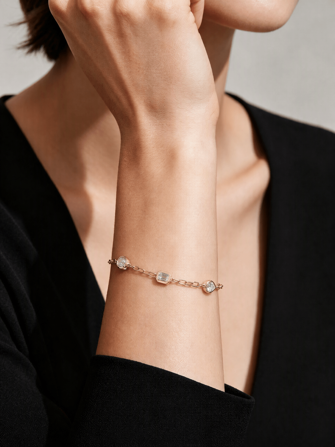 18K Yellow Gold Mixed‑Cut Bezel‑Set Lab‑Grown Diamond Station Bracelet - LGG Jewelry