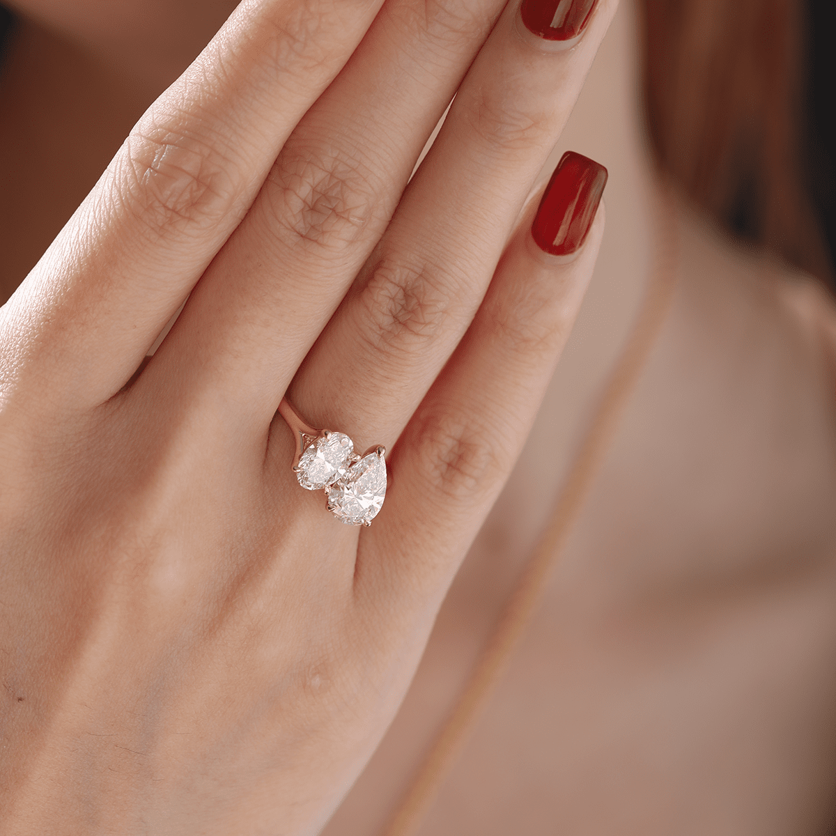 18K Yellow Gold Oval and Pear Lab Diamond Toi et Moi Ring - FIORESE JEWELRY