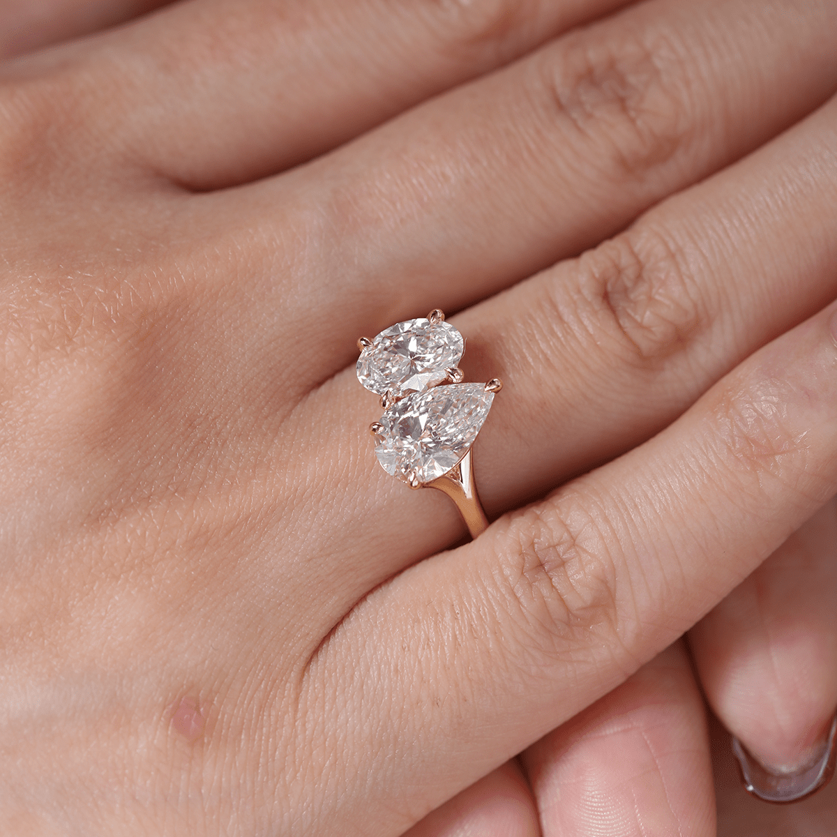 18K Yellow Gold Oval and Pear Lab Diamond Toi et Moi Ring - FIORESE JEWELRY