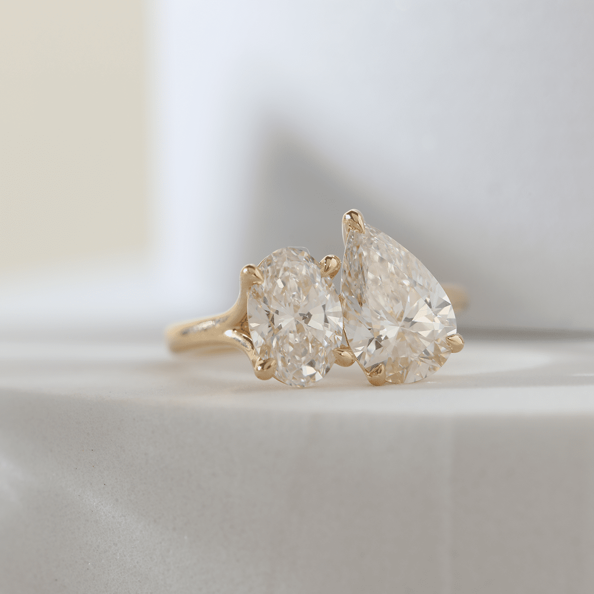 18K Yellow Gold Oval and Pear Lab Diamond Toi et Moi Ring - FIORESE JEWELRY