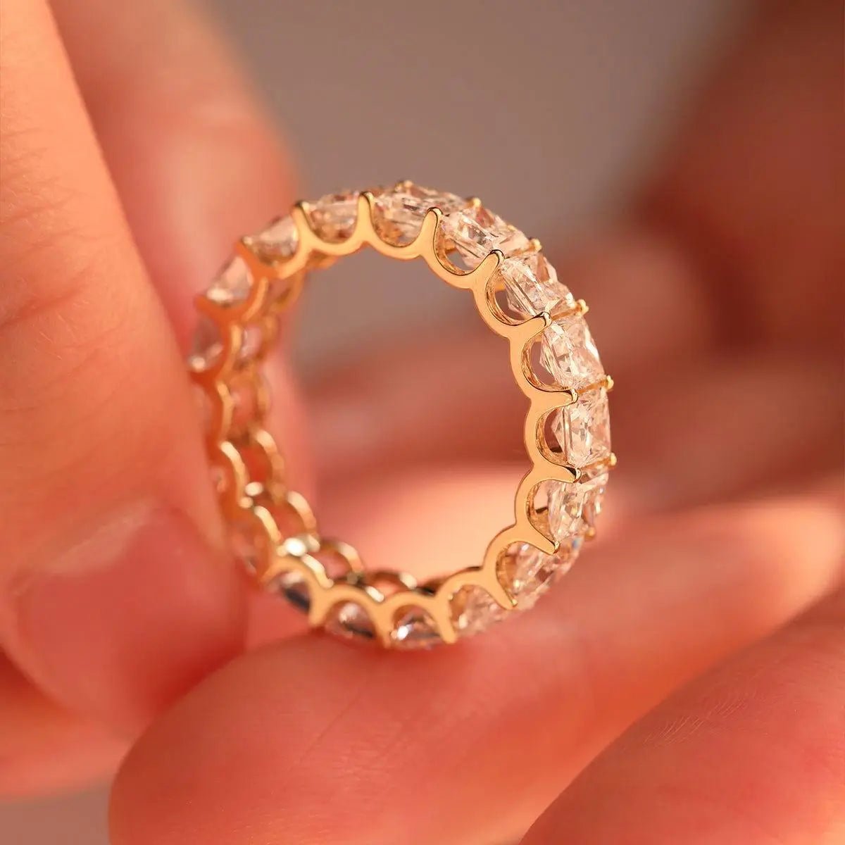 18K Yellow Gold Princess Cut Lab Diamond Eternity Band - FIORESE JEWELRY