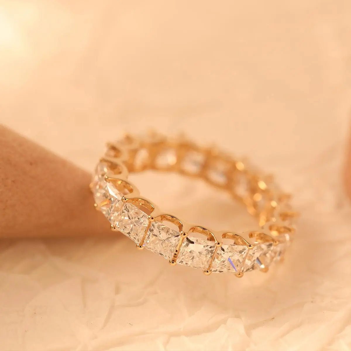 18K Yellow Gold Princess Cut Lab Diamond Eternity Band - FIORESE JEWELRY