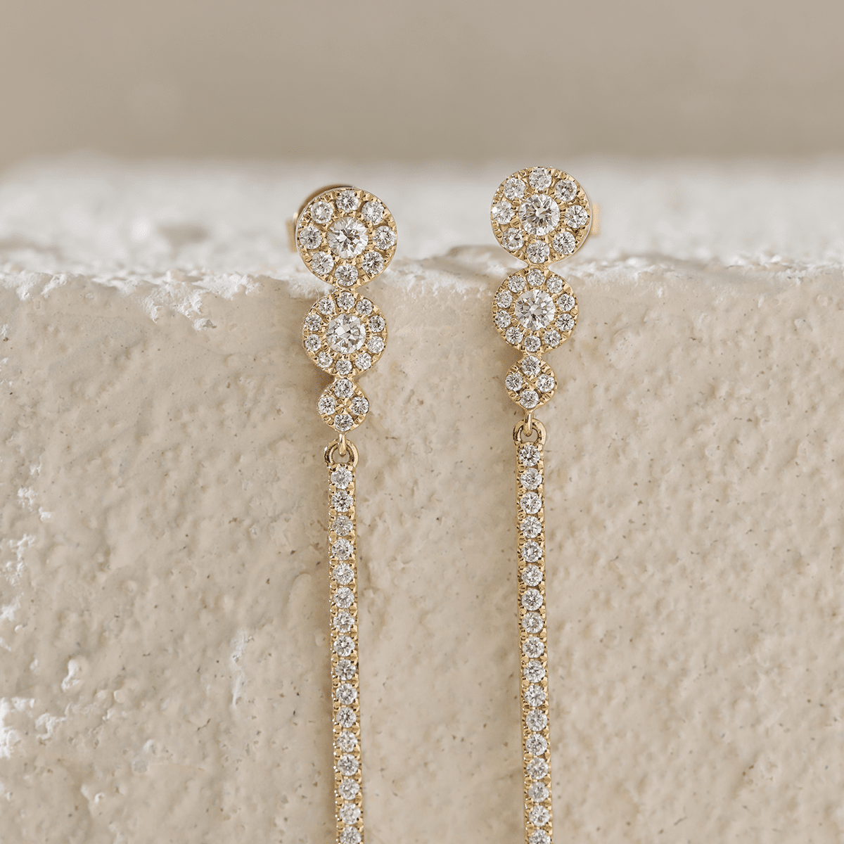 18K Yellow Gold Round Cut Diamond Pave Drop Earrings - FIORESE JEWELRY