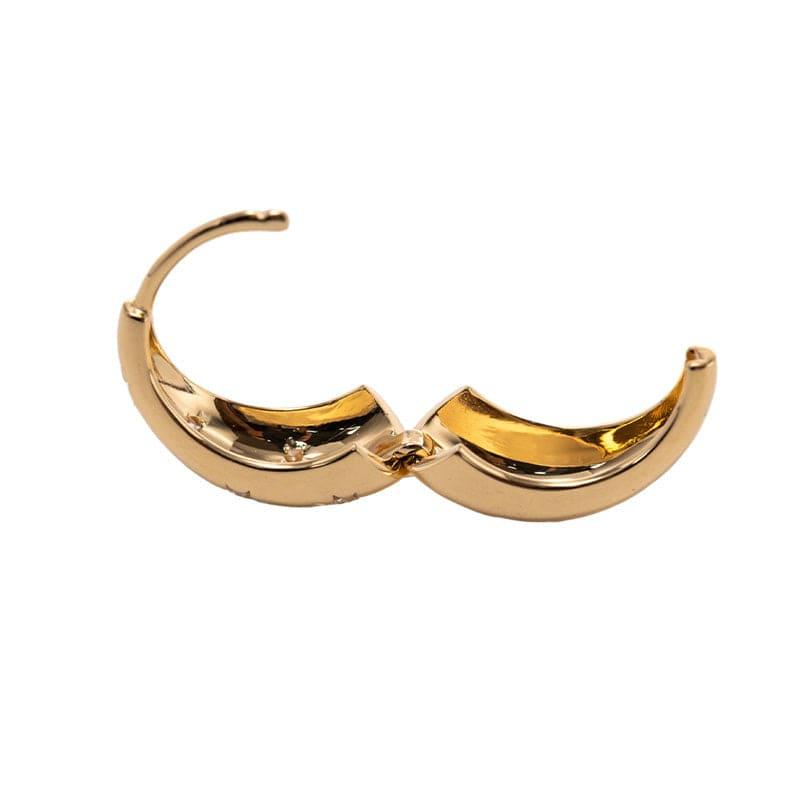 18K Yellow Gold Round Diamond 5 Star Diamond - milling Hoop Earrings - FIORESE JEWELRY