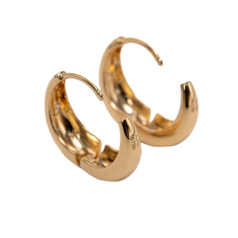 18K Yellow Gold Round Diamond 5 Star Diamond - milling Hoop Earrings - FIORESE JEWELRY