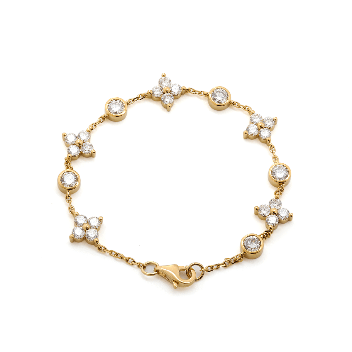 18K Yellow Gold Round Lab Diamond Fancy Shape Station Bracelet - FIORESE JEWELRY