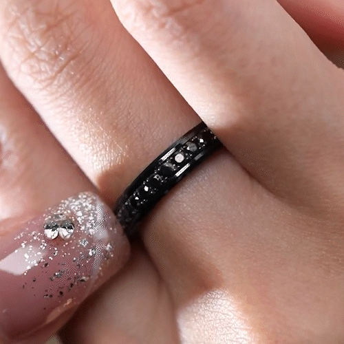Black Ceramic Fidget Ring with Round Black Moissanite