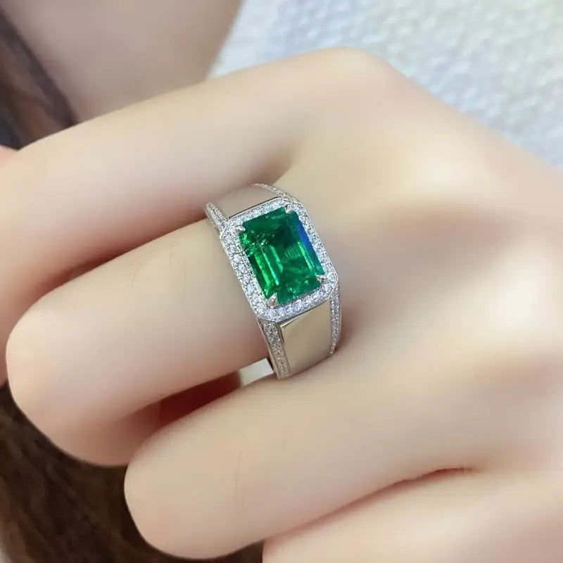 2.5 Ct Columbia Lab Emerald Halo Wedding Ring For Men - LGG Jewelry